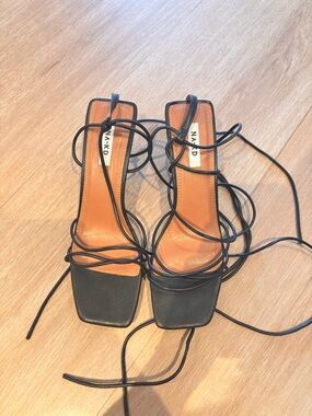Na-kd Black Lace-Up Square Toe Sandals